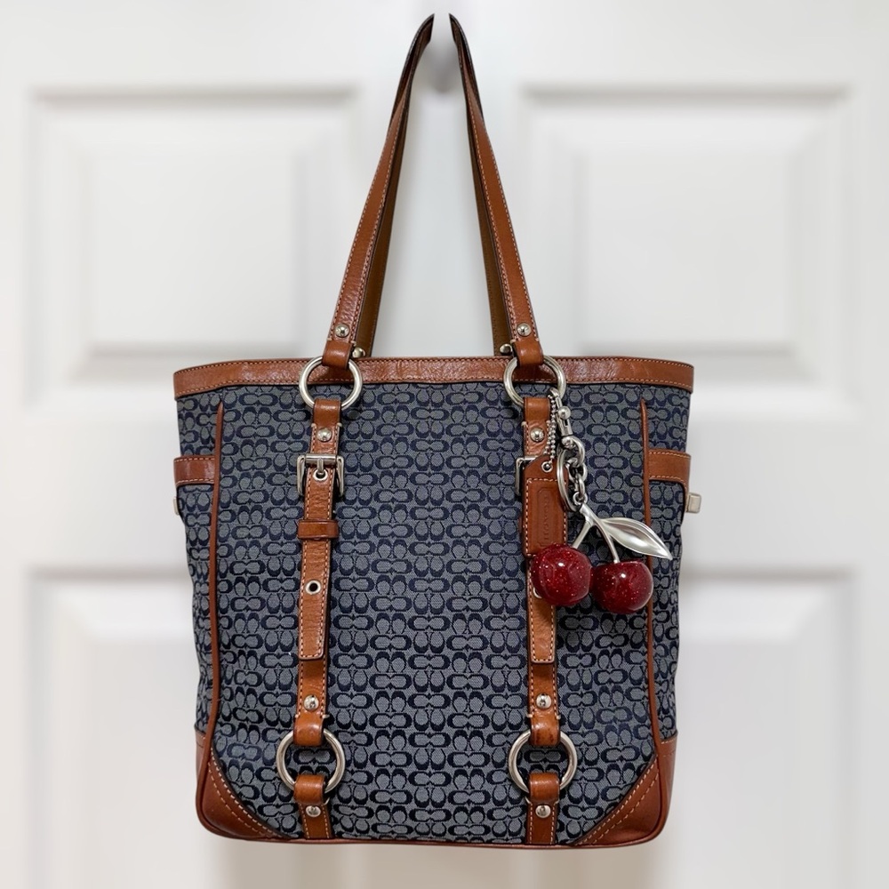 Coach Gallery Tote Mini Signature Jacquard Navy British Tan Y2K